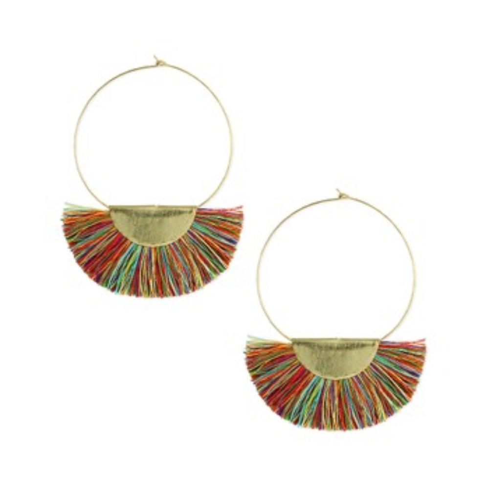 Goldtone Mardi Gras Fan Hoop Earrings